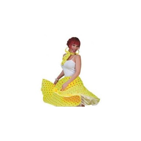 JUPE A POIS ANNEES 50 /BANDEAU JAUNE POIS ORANGE TAILLE UNIQUE 