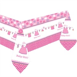 NAPPE PLASTIFIEE BABY SHOWER WITH LOVE GIRL ROSE 138 X 259 CM
