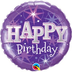 BALLON METALLIQUE ROND HAPPY BIRTHDAY VIOLET  46 CM