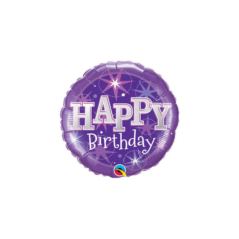 BALLON METALLIQUE ROND HAPPY BIRTHDAY VIOLET  46 CM