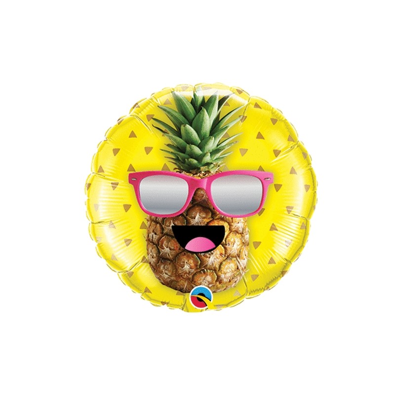 BALLON METALLIQUE ROND ANANAS A LUNETTES JAUNE 46 CM BALLON METALLIQUE ROND ANANAS A LUNETTES JAUNE 46 CM