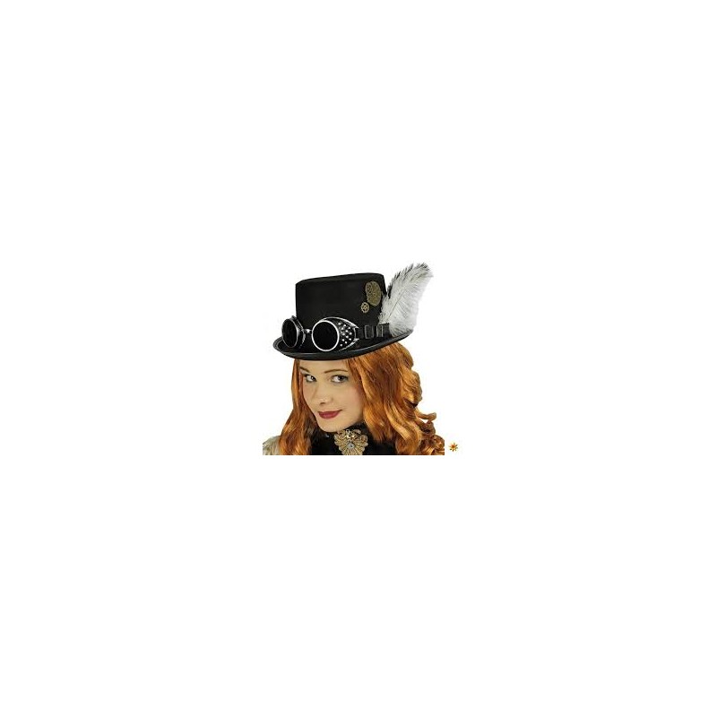 HAUT DE FORME NOIR AVEC LUNETTES STEAMPUNK HAUT DE FORME NOIR AVEC LUNETTES STEAMPUNK