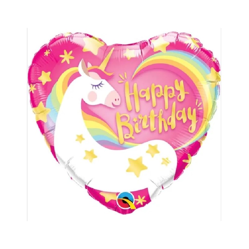 BALLON METALLIQUE LICORNE HAPPY BIRTHDAY COEUR 46 CM