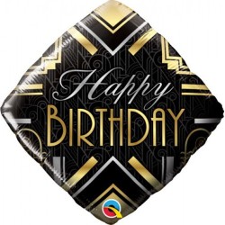BALLON METALLIQUE CARRE HAPPY BIRTHDAY OR ET ARGENT 46 CM
