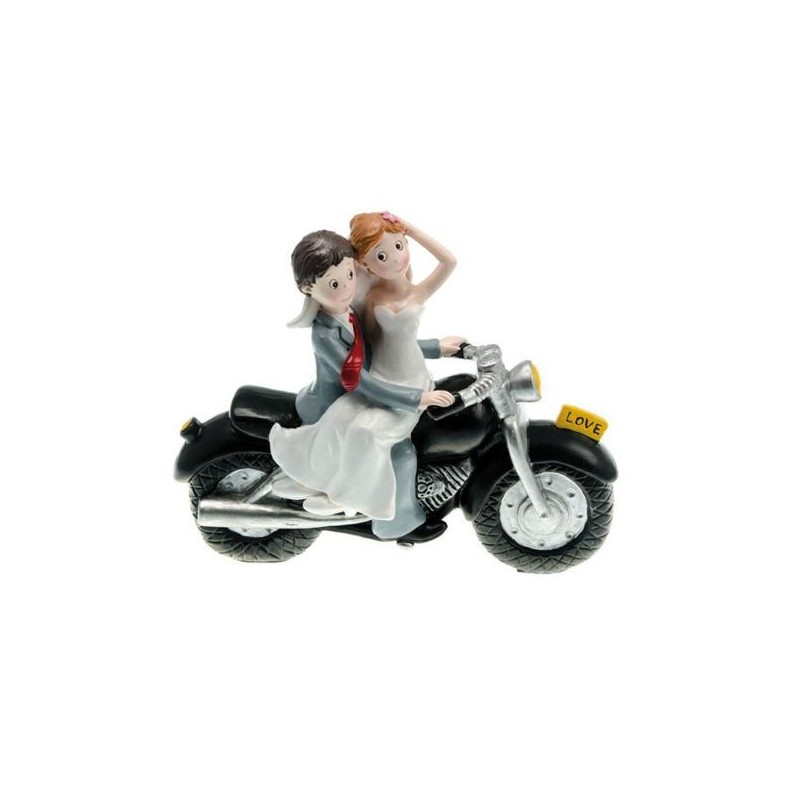 FIGURINE COUPLE DE MARIES RESINE SUR MOTO NOIRE FIGURINE COUPLE DE MARIES RESINE SUR MOTO NOIRE