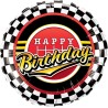 BALLON METALLIQUE ROND QUALATEX HAPPY BIRTHDAY DRAPEAU DAMIER