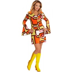 DEGUISEMENT ROBE FEMME GROOVY ANNEES 70 MARRON ORANGE VERT TAILLE XL