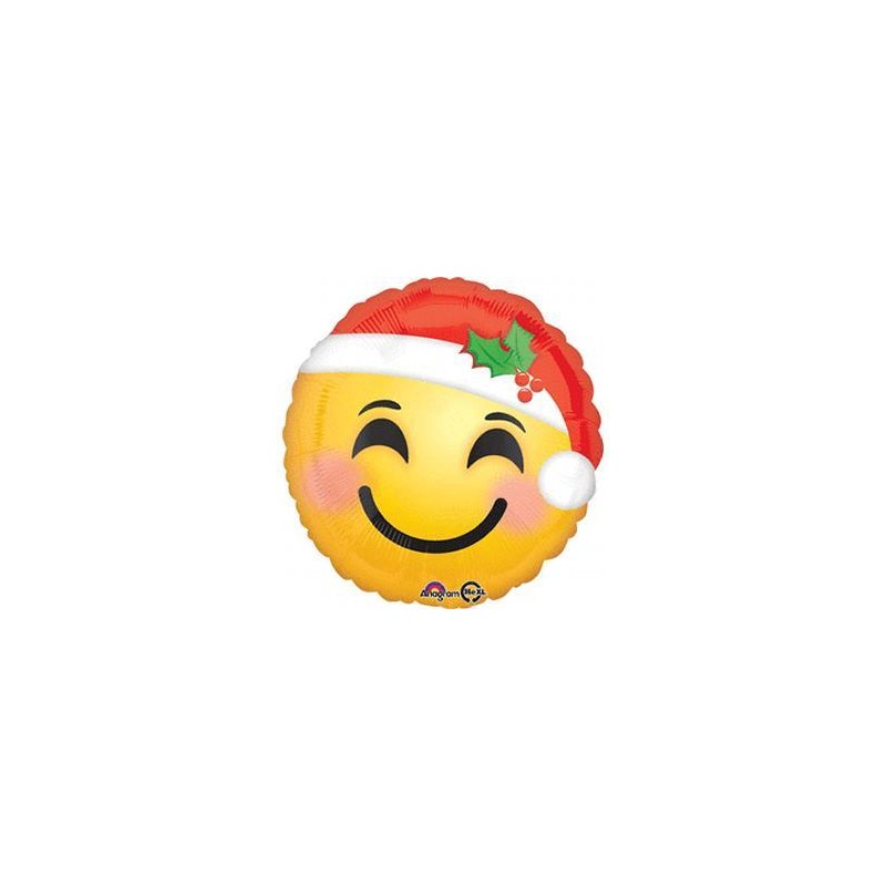 BALLON METALLIQUE ROND SMILEY CHAPEAU PERE NOEL 43 CM