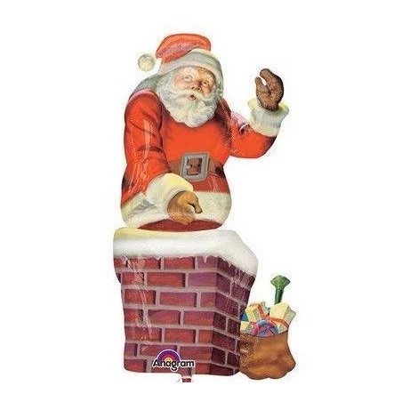 BALLON METALLIQUE PERE NOEL SORTANT DE LA CHEMINEE 73 X 134 CM