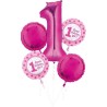 BOUQUET DE 5 BALLONS ROSE  PREMIER ANNIVERSAIRE