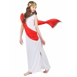 DEGUISEMENT DEESSE ROMAINE ROBE BLANCHE DRAPE ROUGE TAILLE L 10-12 ANS