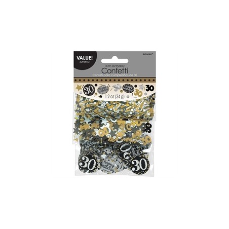 CONFETTIS DE TABLE 30 ANS NOIR ARGENT OR 34G