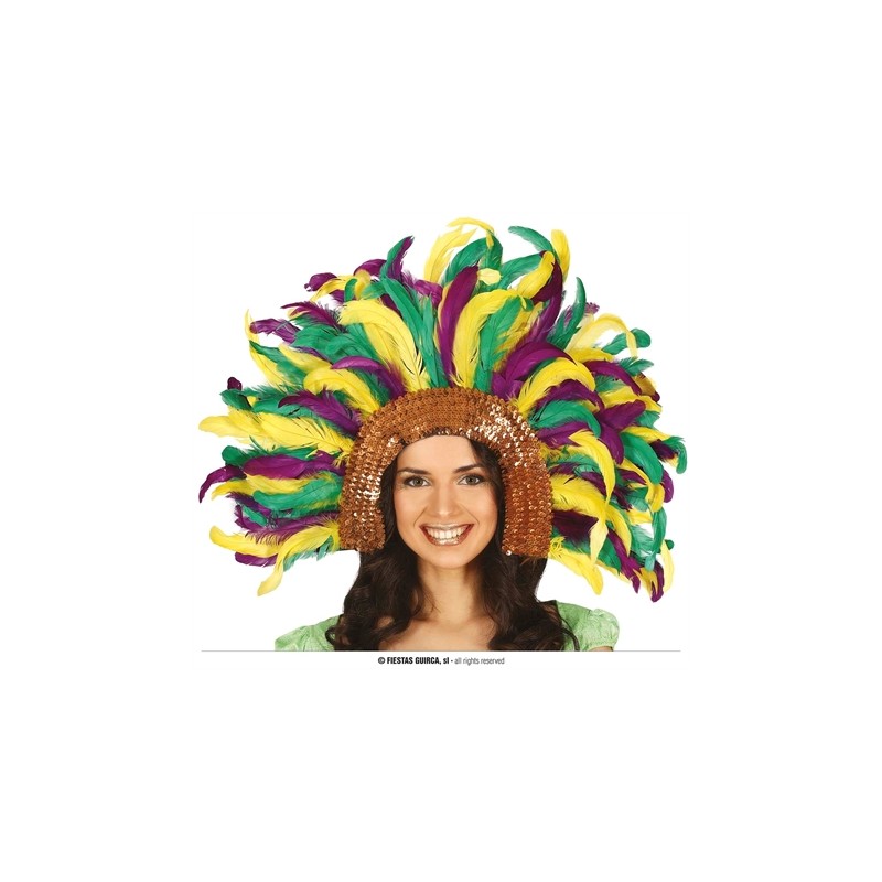 COIFFE BRESILIENNE A PLUMES CARNAVAL VERT VIOLET JAUNE COIFFE BRESILIENNE A PLUMES CARNAVAL VERT VIOLET JAUNE