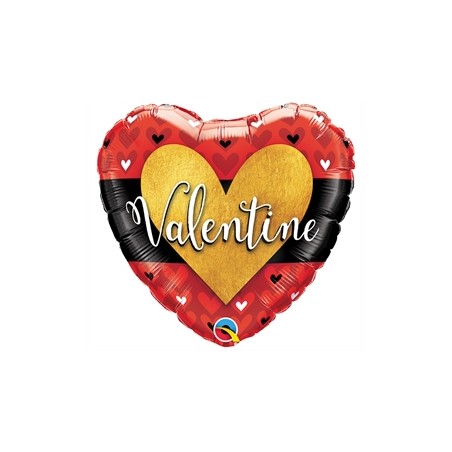 BALLON COEUR METALLIQUE  VALENTINE ROUGE OR ET NOIR 46 CM