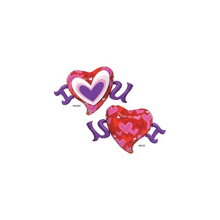 BALLON METALLIQUE COEUR I LOVE YOU VIOLET ET ROUGE 117 CM