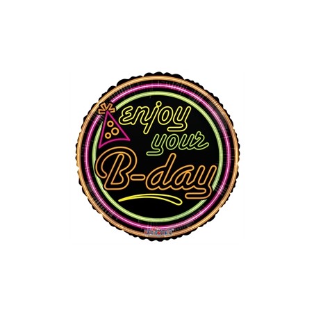 BALLON METALLIQUE ROND FLUO ENJOY YOUR B-DAY 46 CM