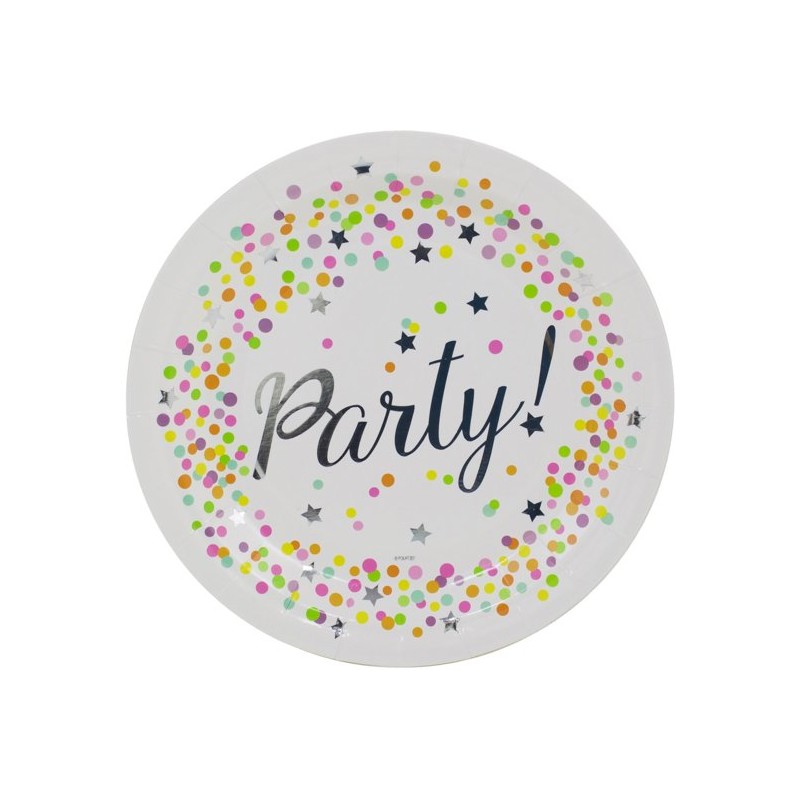 8 ASSIETTES PARTY CONFETTIS 23 CM