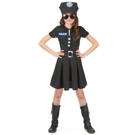 DEGUISEMENT ROBE POLICE NOIRE FILLE TAILLE 7/9 ANS