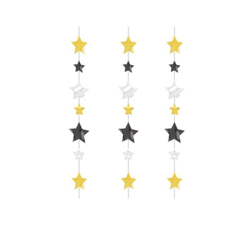 GUIRLANDE DE DECORATION ETOILES NOIR OR ET ARGENT GUIRLANDE DE DECORATION ETOILES NOIR OR ET ARGENT