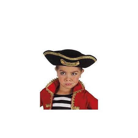 CHAPEAU PIRATE TRICORNE ENFANT NOIR GALON OR 