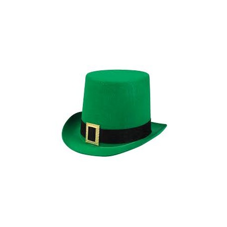 CHAPEAU HAUT DE FORME VERT AVEC BOUCLE COULEUR OR