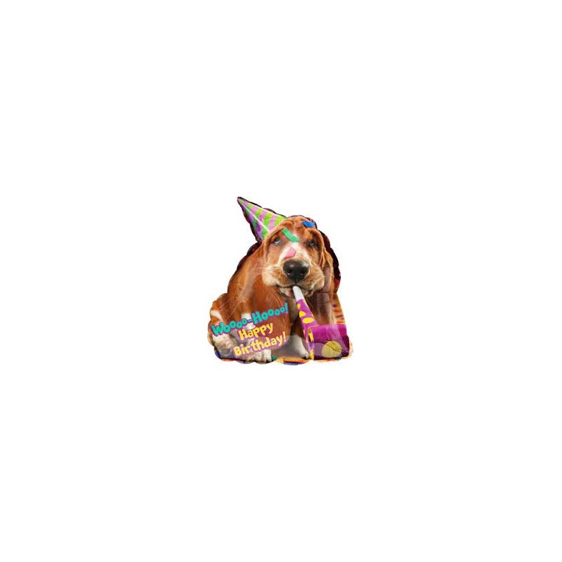 BALLON METALLIQUE CHIEN AVEC CHAPEAU DE FETE HAPPY BIRTHDAY 55 X 63 CM BALLON METALLIQUE CHIEN AVEC CHAPEAU DE FETE HAPPY BIRTHDAY 55 X 63 CM