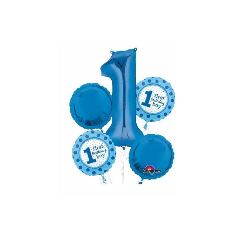 BOUQUET DE 5 BALLONS BLEU PREMIER ANNIVERSAIRE BOUQUET DE 5 BALLONS BLEU PREMIER ANNIVERSAIRE
