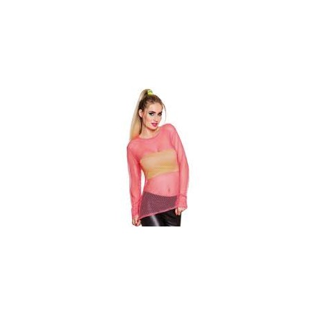 TEE SHIRT MANCHES LONGUES RESILLE ROSE JAUNE ANNEES 80