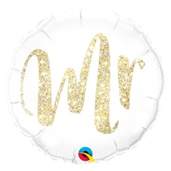 BALLON METALLIQUE ROND MR GLITTER GOLD 46 CM
