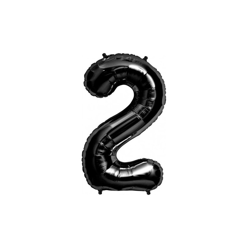 BALLON METALLIQUE CHIFFRE 2 NOIR 86 CM