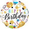BALLON METALLIQUE ROND HAPPY BIRTHDAY MULTICOULEUR 46 CM 
