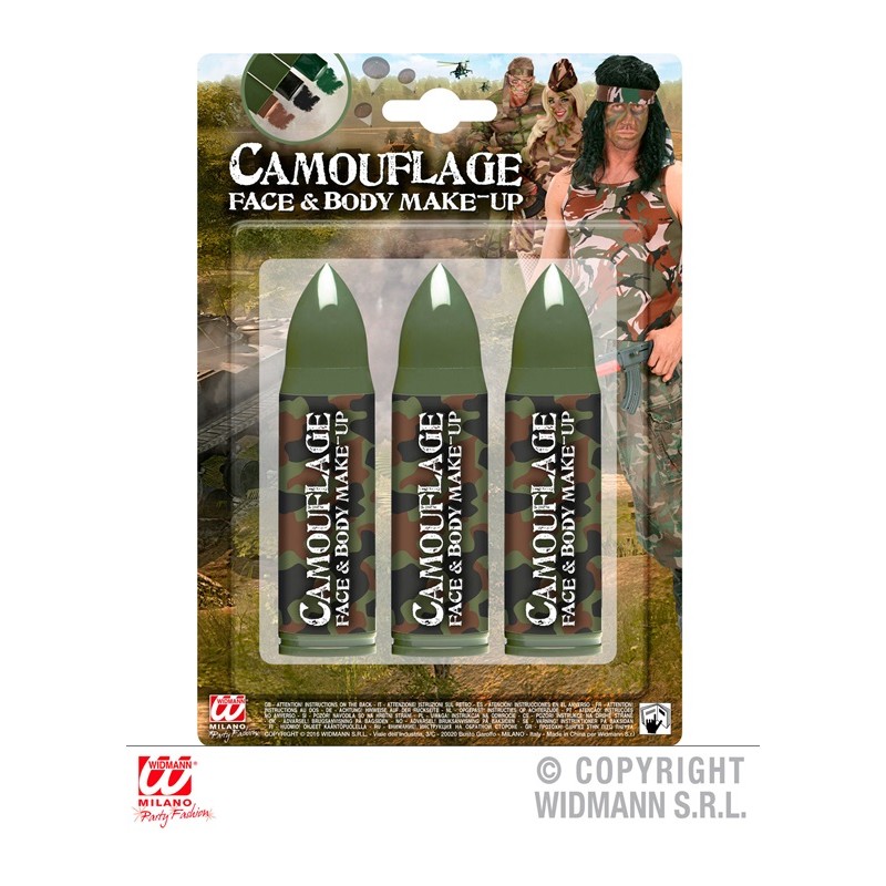 SET DE 3 CARTOUCHES DE MAQUILLAGE CAMOUFLAGE MARRON NOIR VERT SET DE 3 CARTOUCHES DE MAQUILLAGE CAMOUFLAGE MARRON NOIR VERT