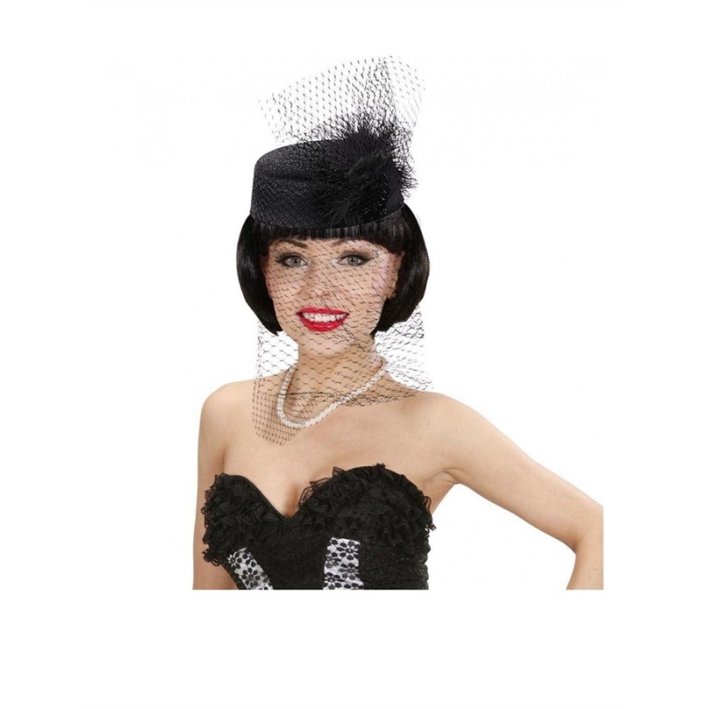 CHAPEAU TINA AVEC FILET ET PLUME NOIR CHAPEAU TINA AVEC FILET ET PLUME NOIR