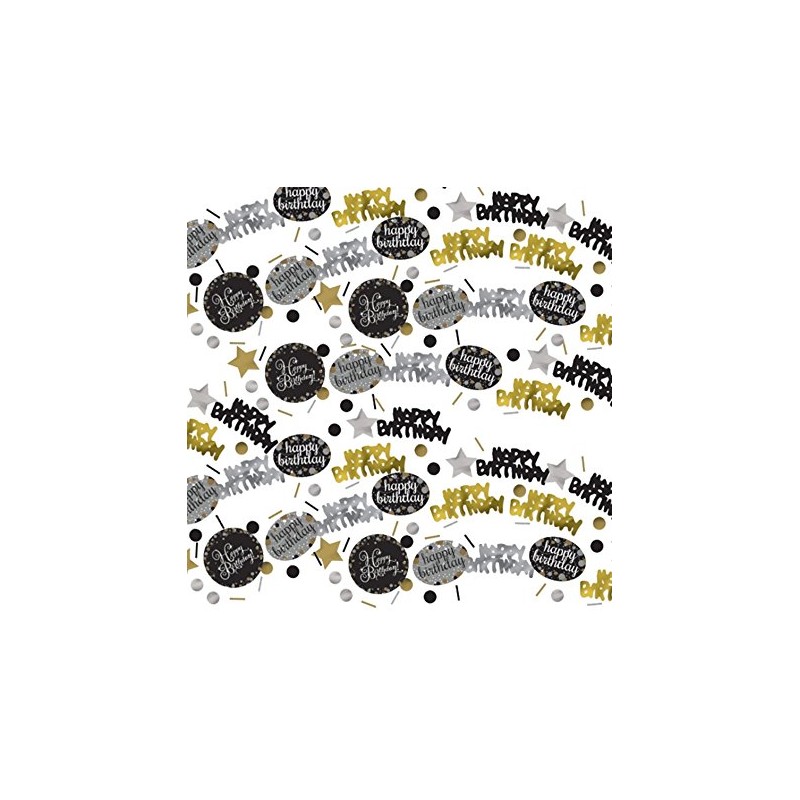 CONFETTIS DE TABLE HAPPY BIRTHDAY NOIR OR ET ARGENT 34 G