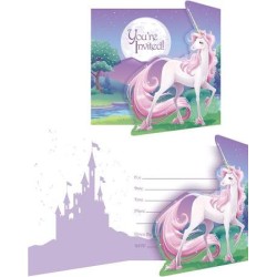 8 CARTES D'INVITATION LICORNE MAGIQUE 