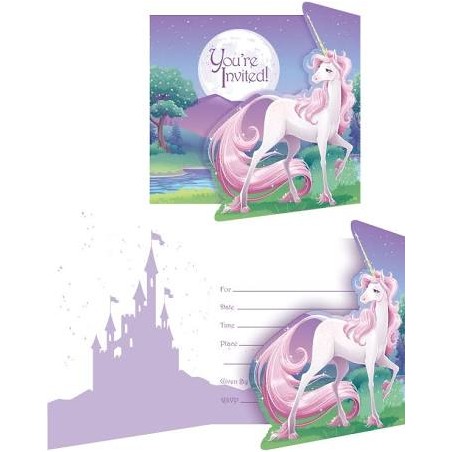 8 CARTES D'INVITATION LICORNE MAGIQUE 