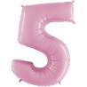 BALLON METALLIQUE CHIFFRE 5 ROSE CLAIR 100 CM
