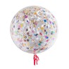 BALLON AQUA TRANSPARENT CONFETTIS BRILLANTS MULTICOLORES 18"
