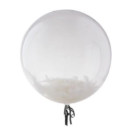 BALLON AQUA TRANSPARENT PLUMES BLANCHES 18"