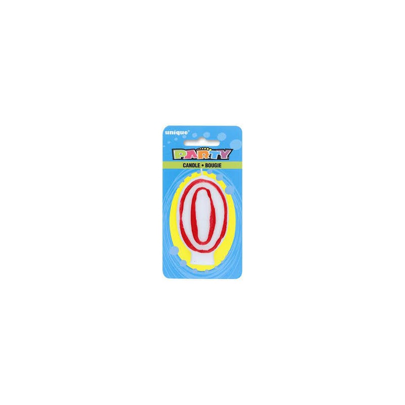 BOUGIE CHIFFRE 0 BLANC ET ROUGE