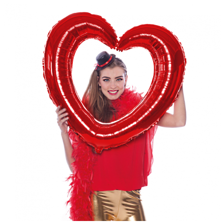 BALLON METALLIQUE POUR PHOTOBOOTH CADRE PHOTO COEUR ROUGE 80X75 CM
