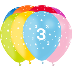 8 BALLONS BALLOONIA IMPRIMES TOUT AUTOUR CHIFFRE 3 MULTICOLORE