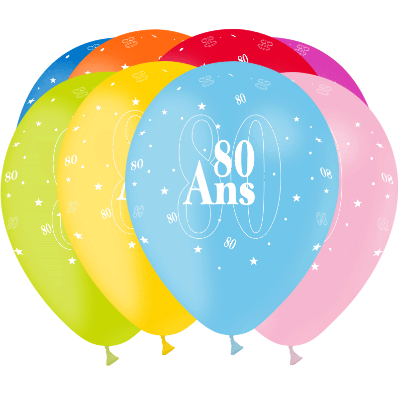 8 BALLONS BALLOONIA IMPRIMES TOUT AUTOUR 80 ANS MULTICOLORE