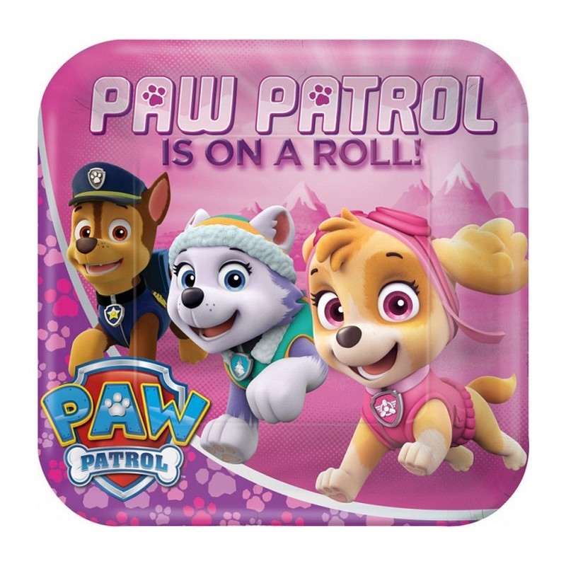 8 ASSIETTES CARREES PAW PATROL ROSE 23 CM 8 ASSIETTES CARREES PAW PATROL ROSE 23 CM