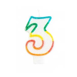 BOUGIE MULTICOLORE CHIFFRE 3