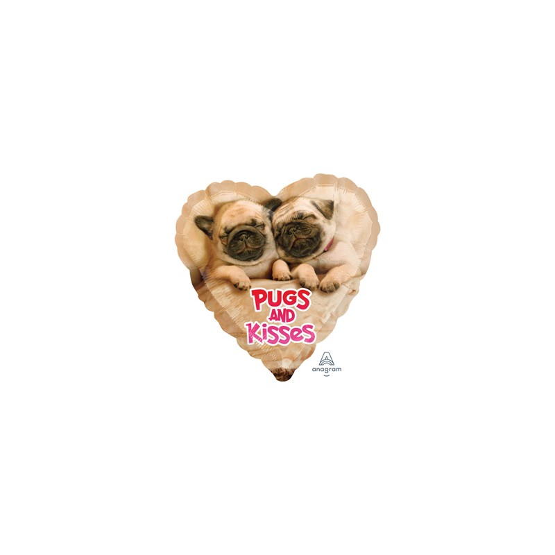 BALLON METALLIQUE CHIENS DANS COEUR PUGS AND KISSES 43 CM BALLON METALLIQUE CHIENS DANS COEUR PUGS AND KISSES 43 CM