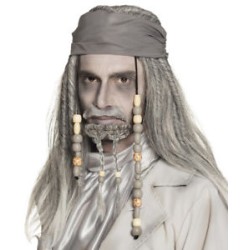 PERRUQUE PIRATE GRISE AVEC BANDANA GRIS ET PERLE 