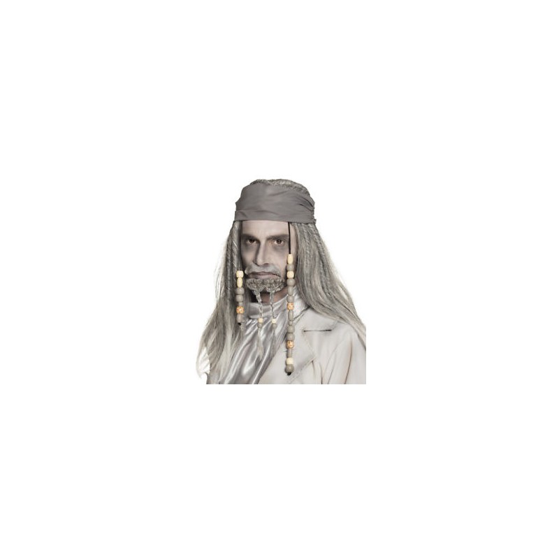 PERRUQUE PIRATE GRISE AVEC BANDANA GRIS ET PERLE PERRUQUE PIRATE GRISE AVEC BANDANA GRIS ET PERLE
