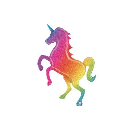BALLON METALLIQUE LICORNE ARC EN CIEL GILTTER HOLOGRAPHIC