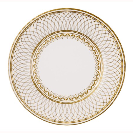 8 ASSIETTES CARTON BLANCHES DECOR OR PARTY PORCELAINE 27 CM
